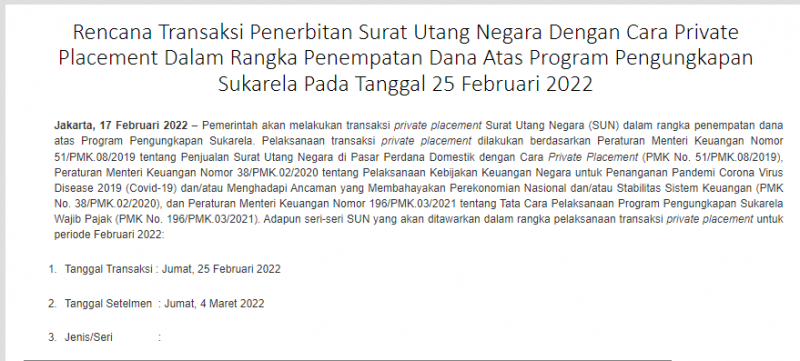 Minggu Depan Sbn Khusus Pps Diluncurkan Segini Bunganya