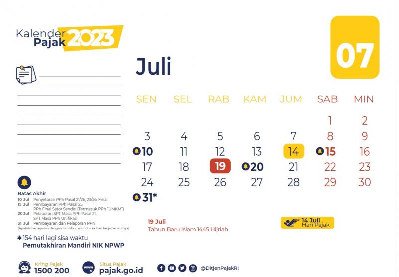 Kalender pajak Juli 2023