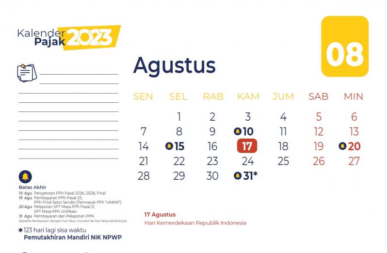 Kalender pajak Agustus 2023